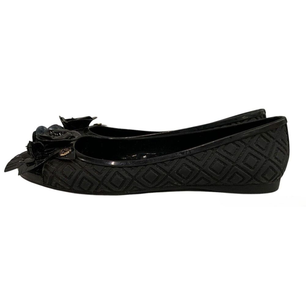 Women's Tory Burch Blossom Jelly Ballerina Flats Size 7 - Black - Picture 2 of 6